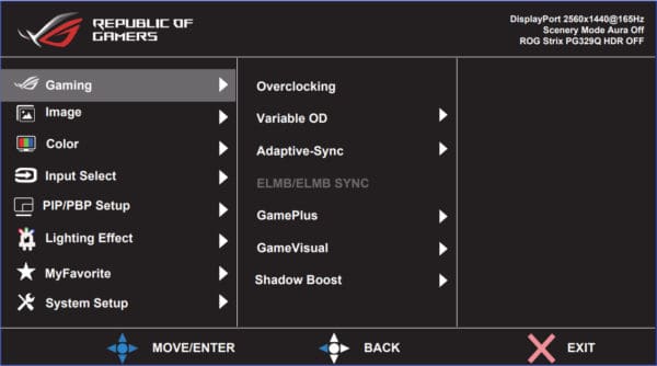 ASUS PG329Q OSD Menu