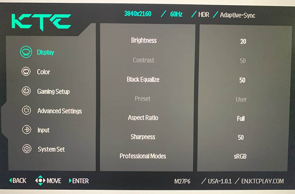 KTC M27P6 OSD Menu 6