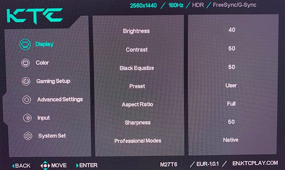 KTC M27T6 OSD Menu 1