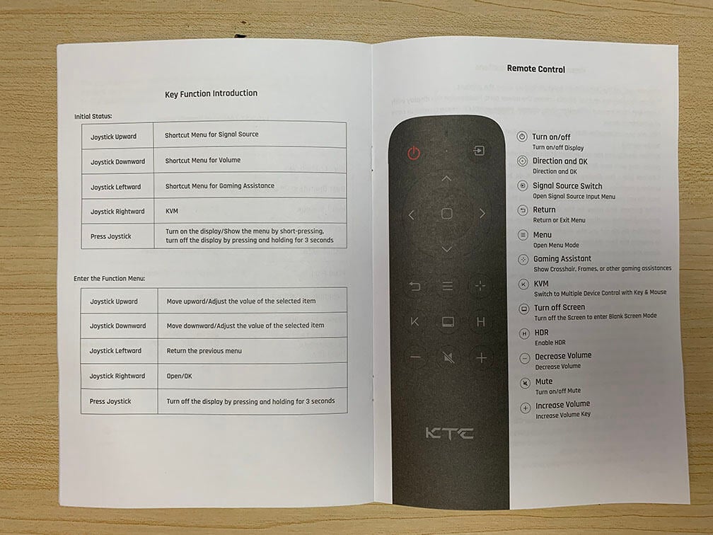 KTC G32P5 Remote Controller
