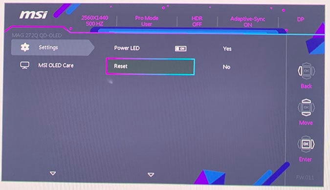 MSI MAG 272Q X50 OSD Menu 3