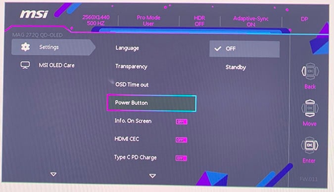 MSI MAG 272Q X50 OSD Menu 4