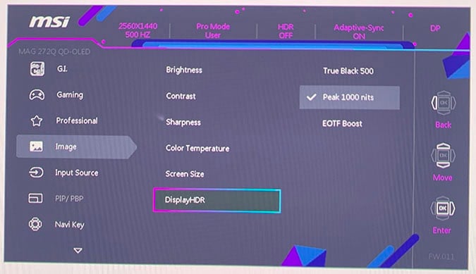 MSI MAG 272Q X50 OSD Menu 8