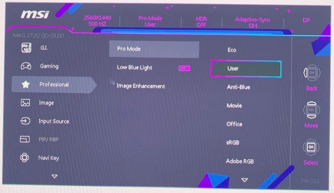 MSI MAG 272Q X50 OSD Menu 9