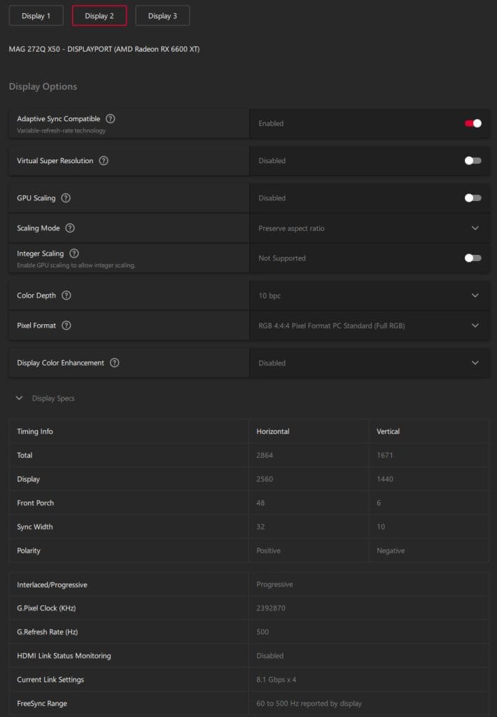 MSI MAG 272QP X50 VRR Range