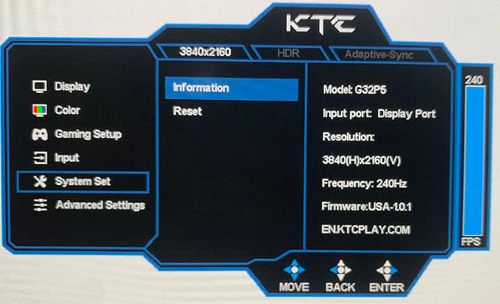 KTC G32P5 OSD Menu 3