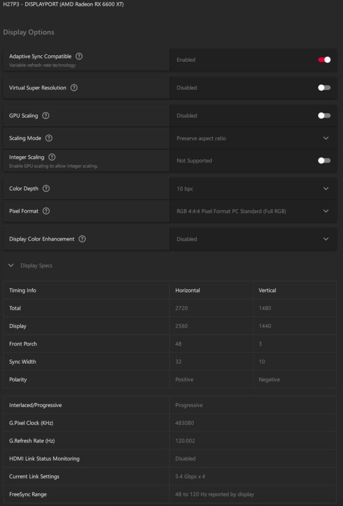 KTC H27P3 1440p VRR Range