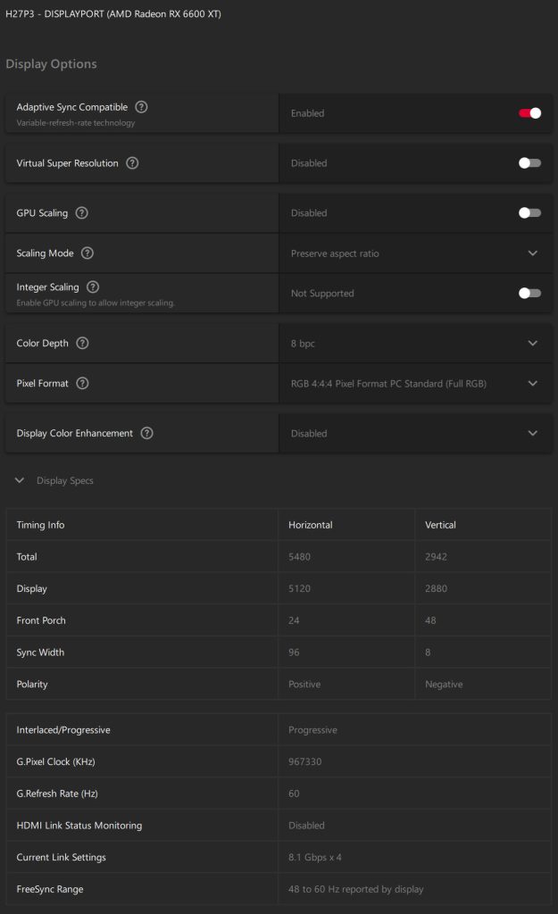 KTC H27P3 4K VRR Range