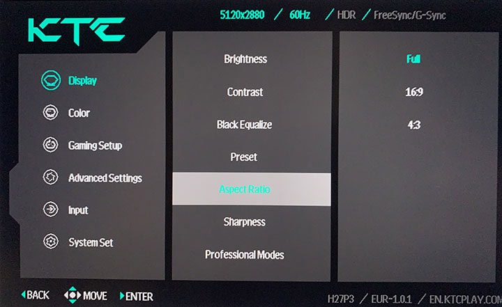 KTC H27P3 OSD Menu 1