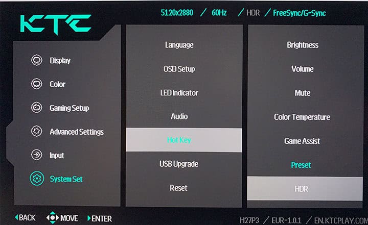 KTC H27P3 OSD Menu 3