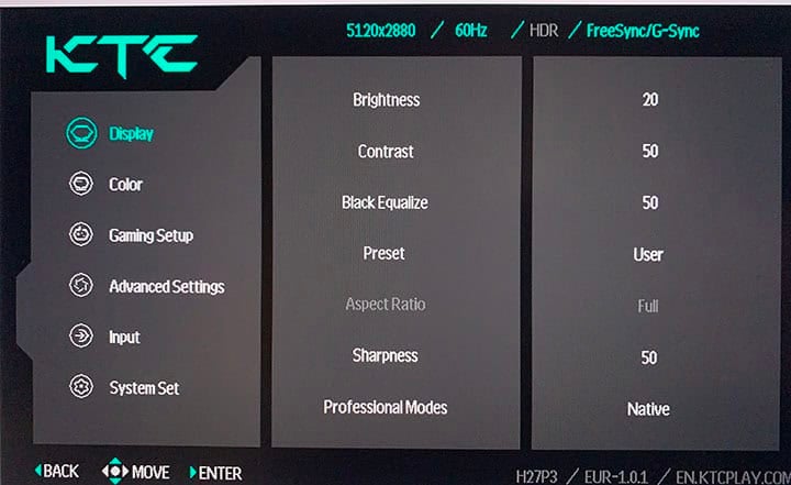 KTC H27P3 OSD Menu 9