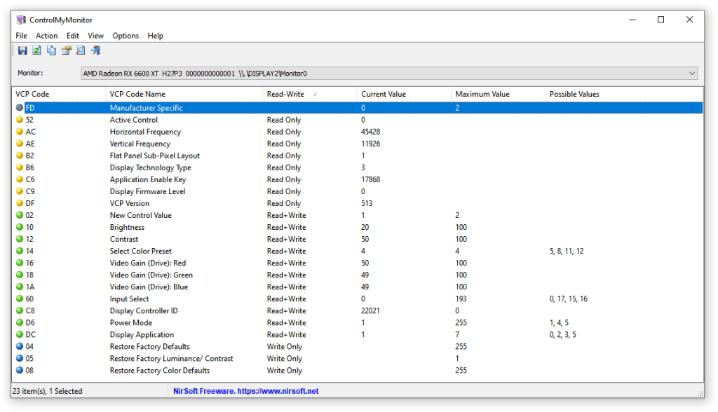 KTC H27P3 Supported DDC Functions