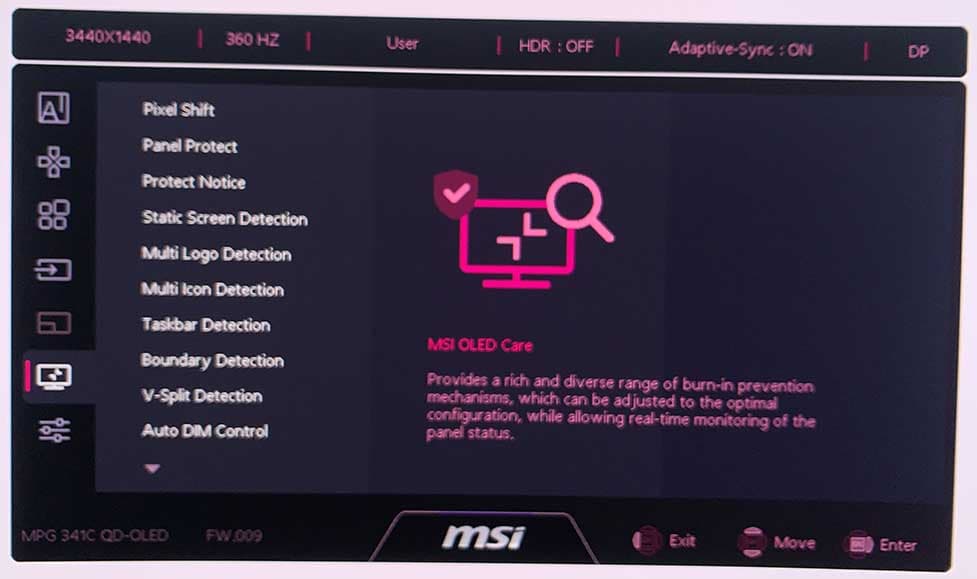 MSI 341CQR QD OLED X36 OSD Menu 2