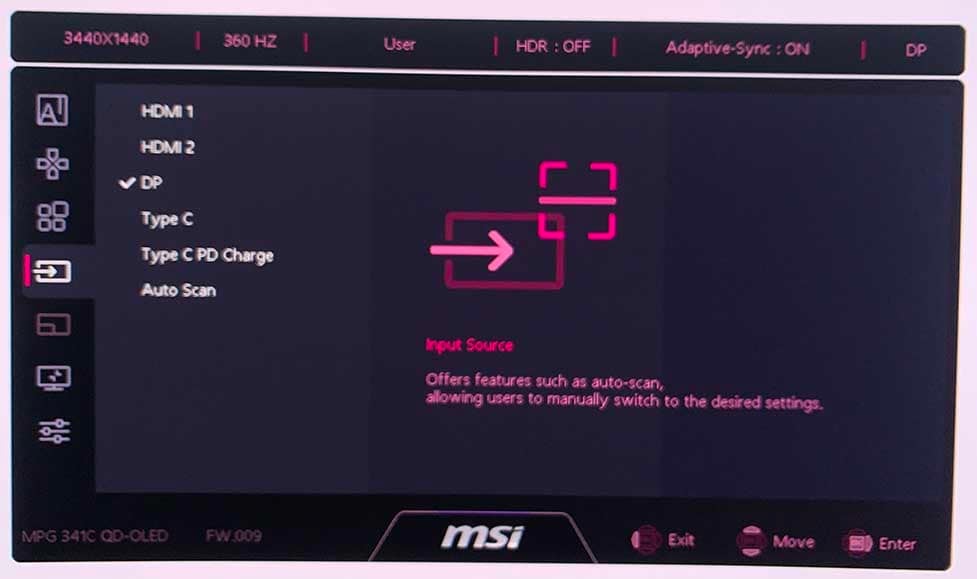 MSI 341CQR QD OLED X36 OSD Menu 3