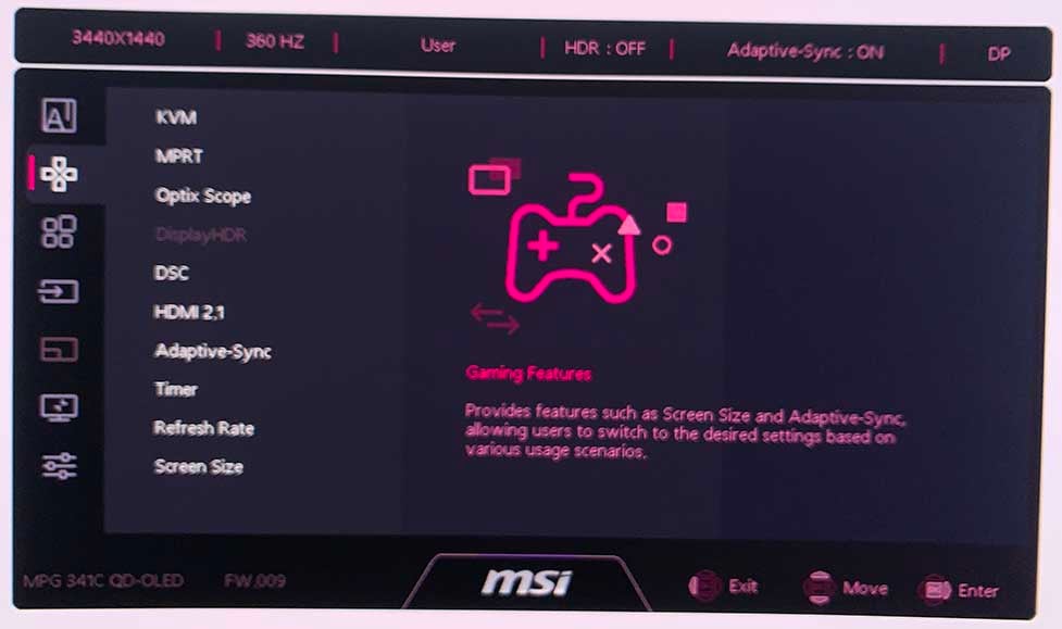 MSI 341CQR QD OLED X36 OSD Menu 5