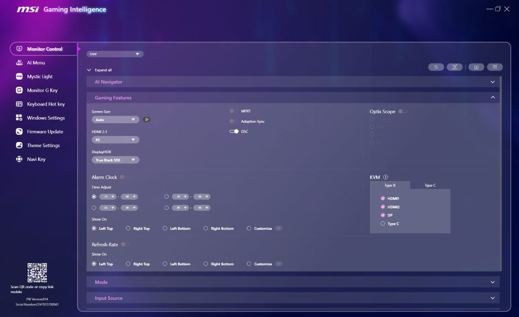 MSI MPG 271QR QD OLED X50 Gaming Intelligence 12