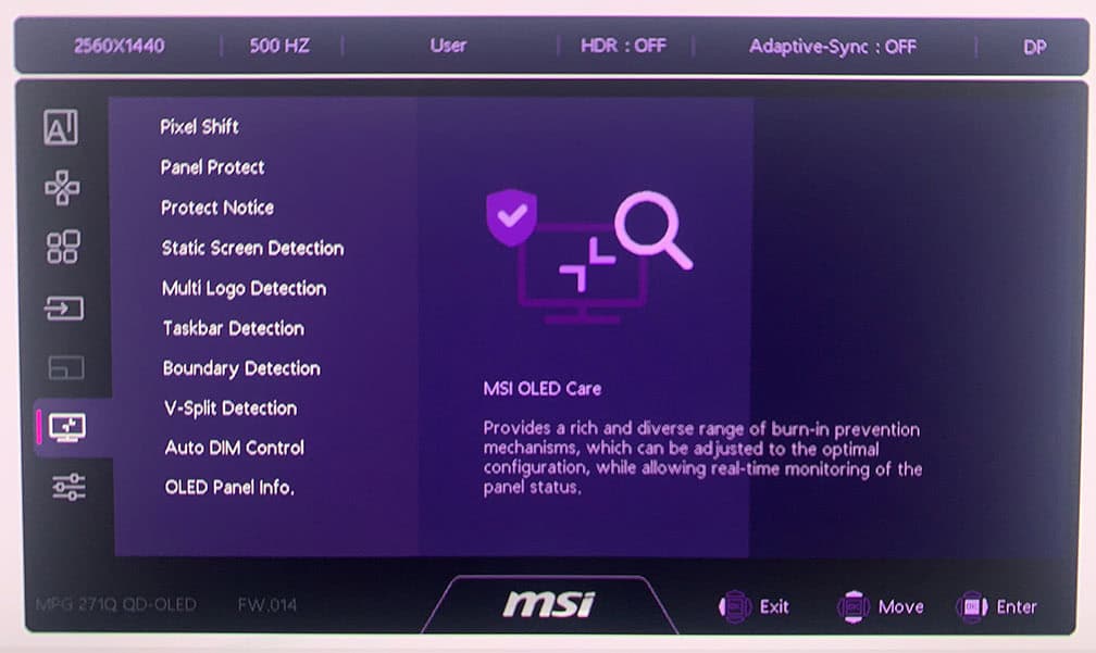 MSI MPG 271QR QD OLED X50 OSD Menu 2