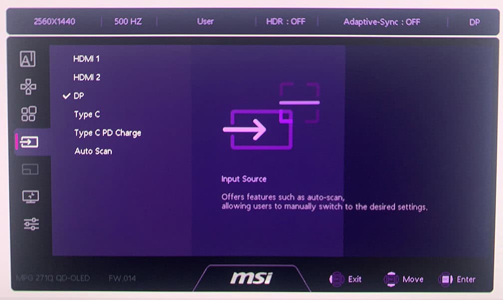 MSI MPG 271QR QD OLED X50 OSD Menu 3