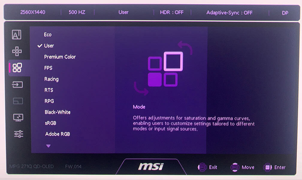 MSI MPG 271QR QD OLED X50 OSD Menu 4