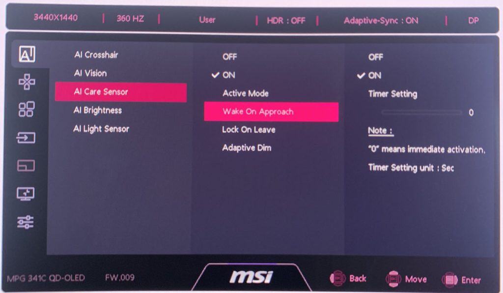 MSI MPG 341CQR QD OLED X36 AI Care Sensor