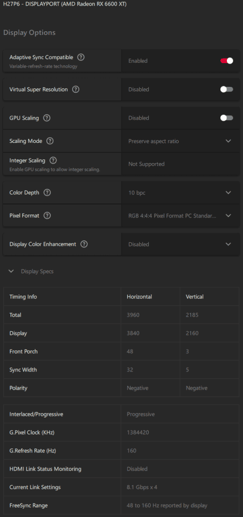 H27P6 VRR Range 4K 160Hz