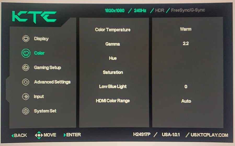 KTC H24S17P OSD Menu Layout 2