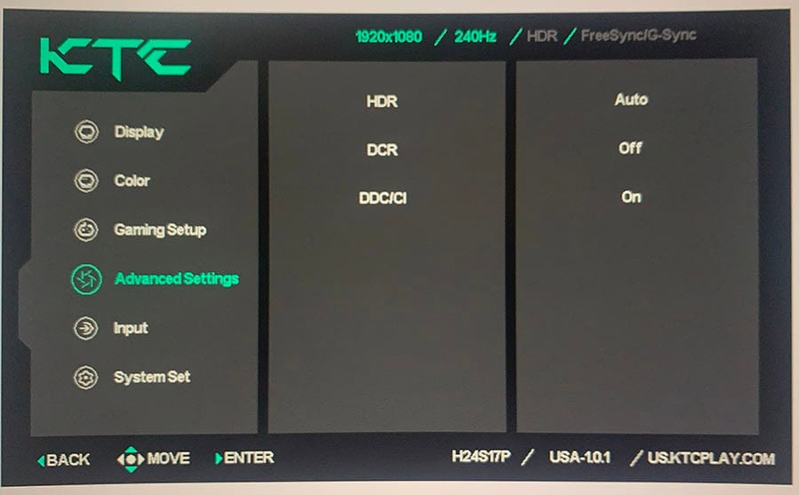 KTC H24S17P OSD Menu Layout 5