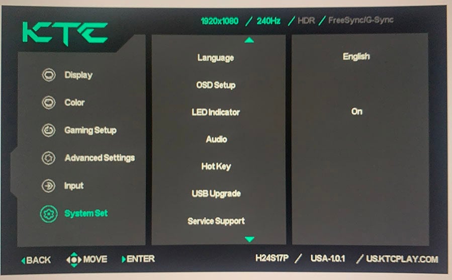 KTC H24S17P OSD Menu Layout 7