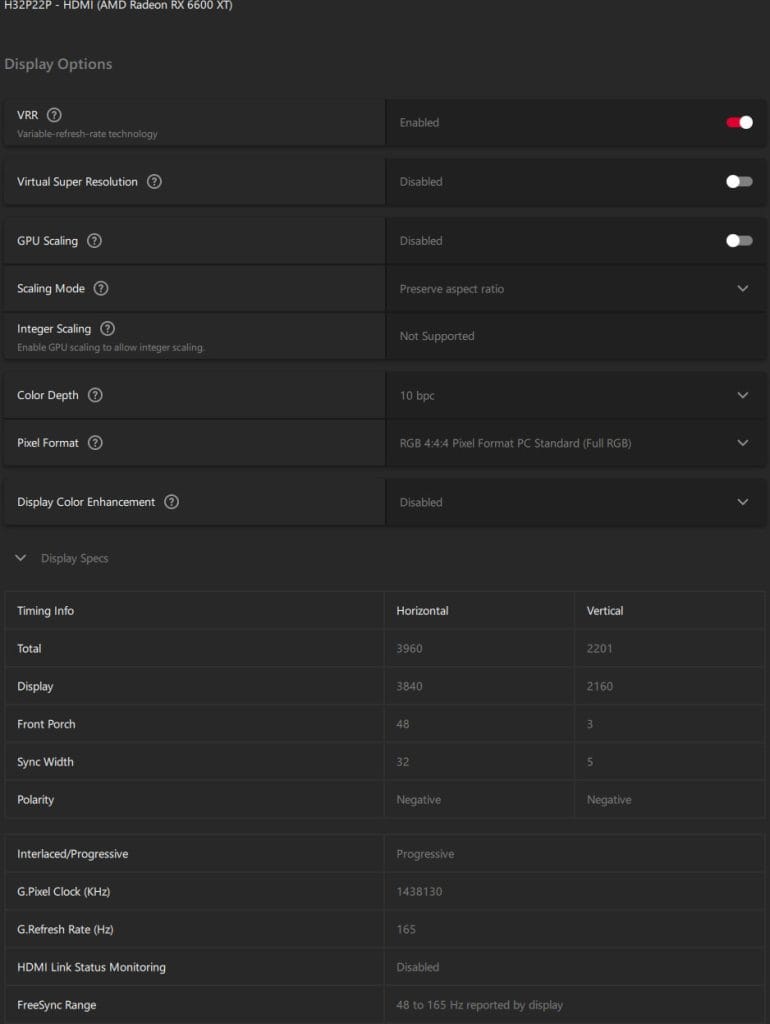 KTC H32P22P VRR Range