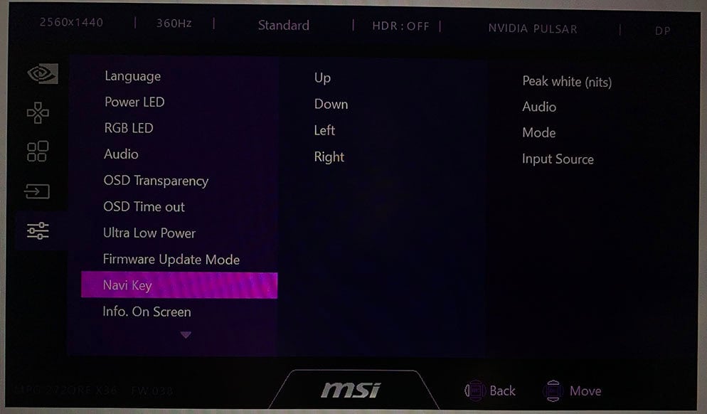 MSI MPG 272QRF X36 OSD Menu 2