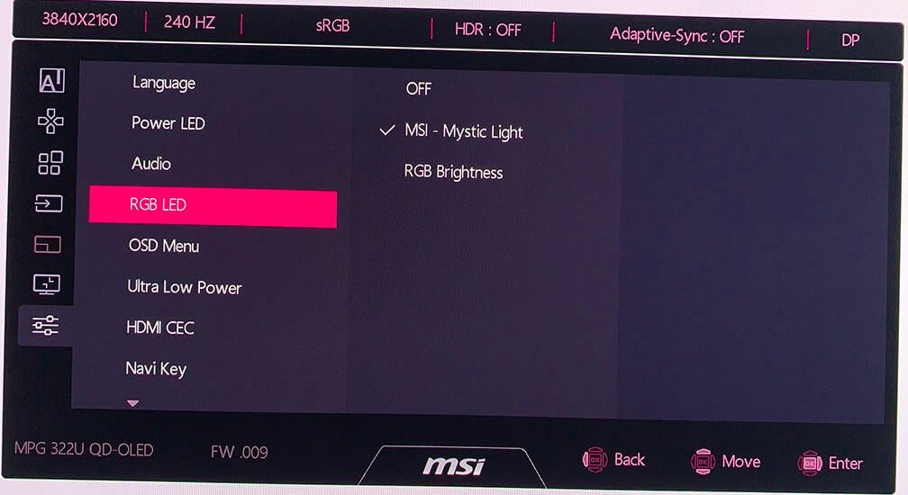 MSI MPG 322UR QD OLED X24 OSD Menu 10