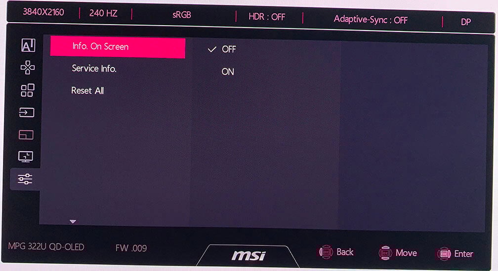 MSI MPG 322UR QD OLED X24 OSD Menu 11