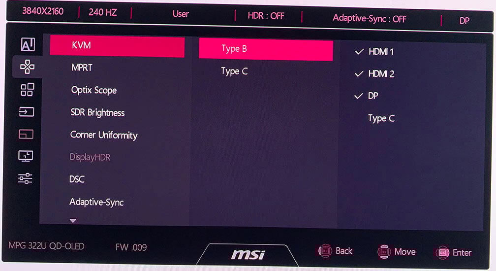 MSI MPG 322UR QD OLED X24 OSD Menu 2