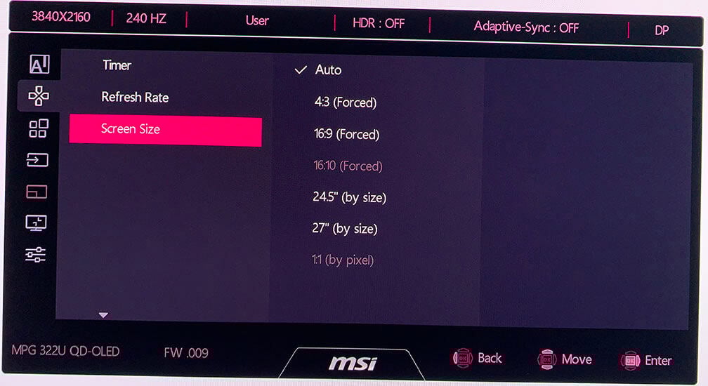 MSI MPG 322UR QD OLED X24 OSD Menu 3