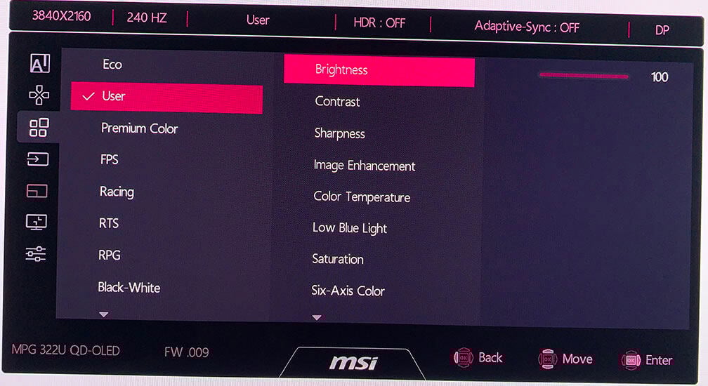 MSI MPG 322UR QD OLED X24 OSD Menu 4
