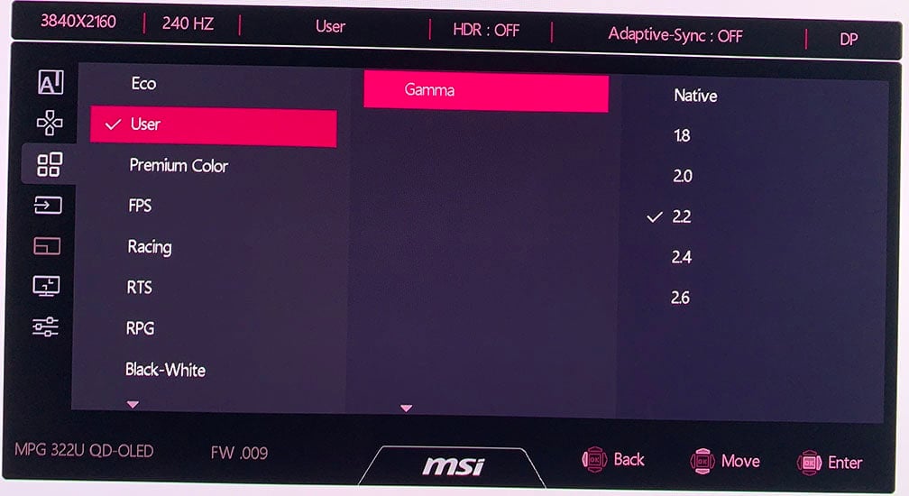MSI MPG 322UR QD OLED X24 OSD Menu 5
