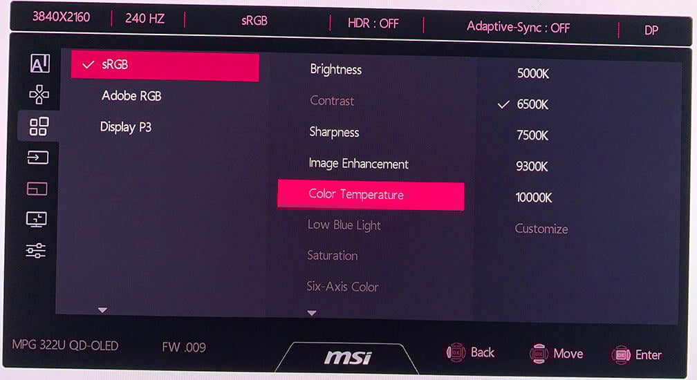MSI MPG 322UR QD OLED X24 OSD Menu 6