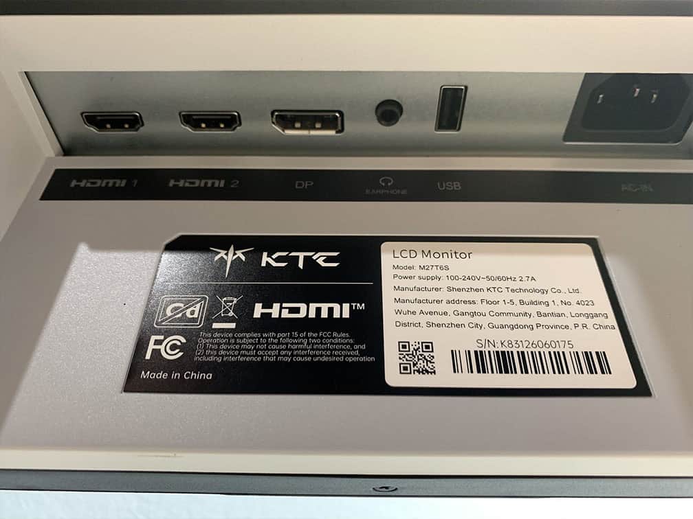 KTC M27T6S Ports