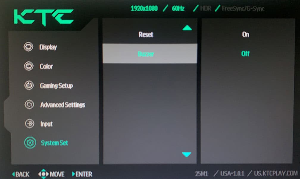 KTC 25M1 OSD Menu 1