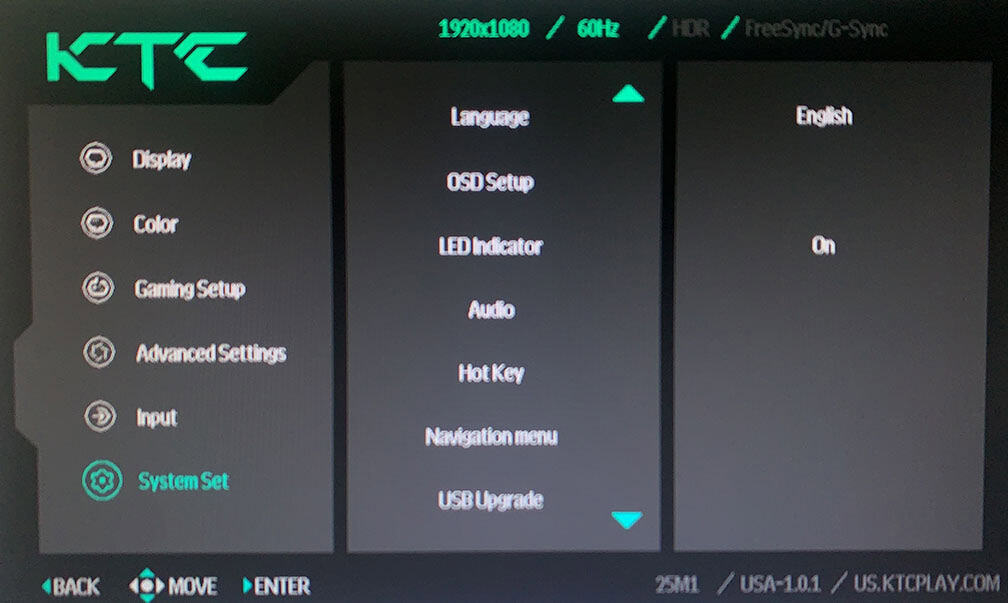 KTC 25M1 OSD Menu 2