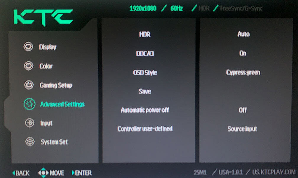 KTC 25M1 OSD Menu 4