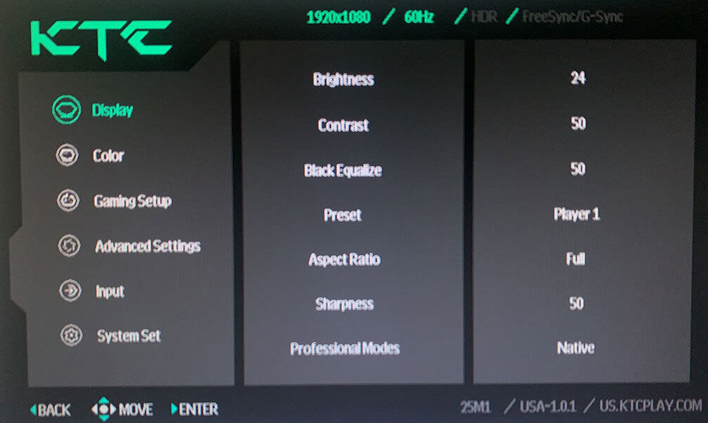 KTC 25M1 OSD Menu 9