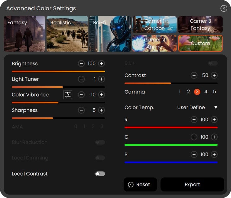 BenQ Color Shuttle Advanced Color Settings