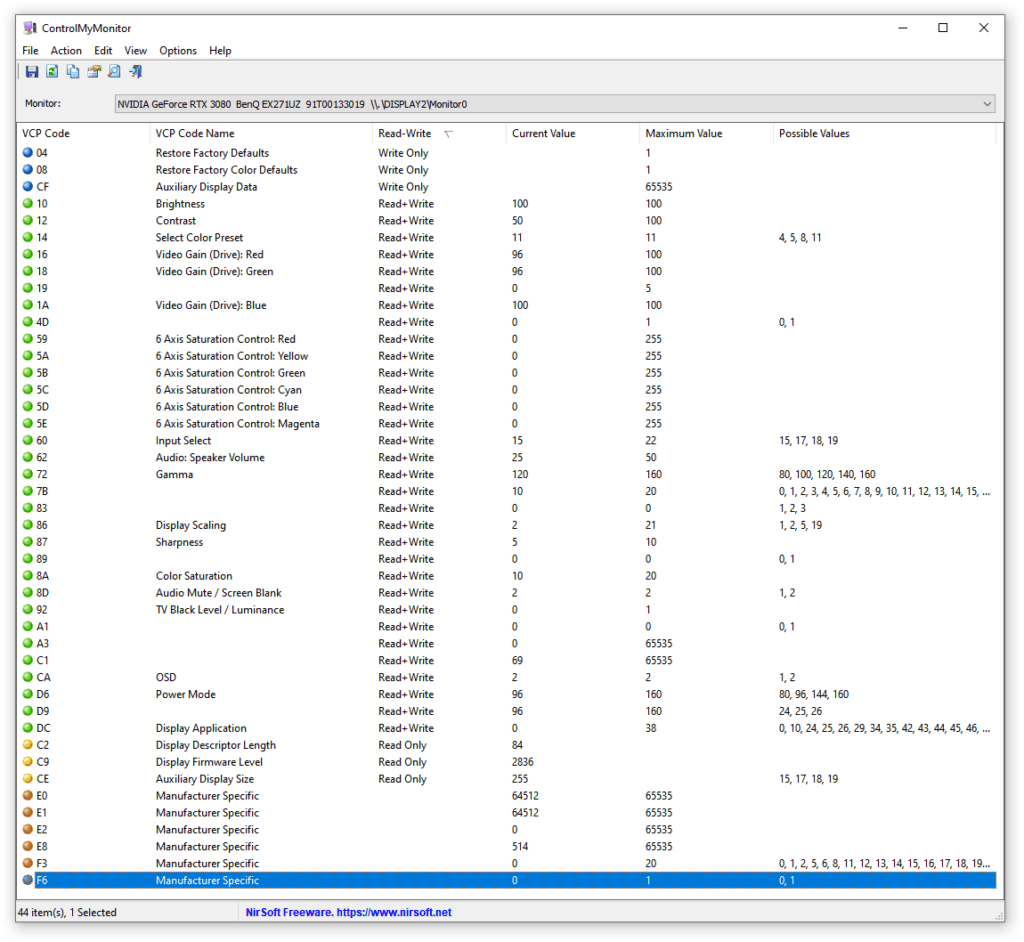 BenQ EX271UZ DDC CI Commands