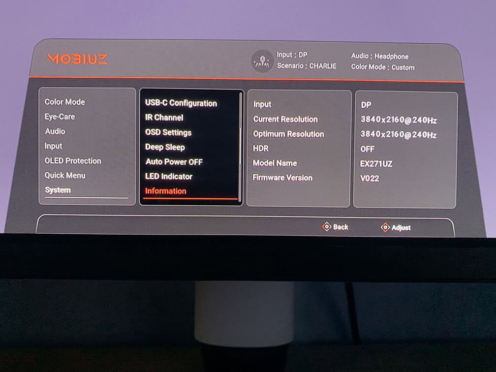 BenQ EX271UZ OSD Menu 1