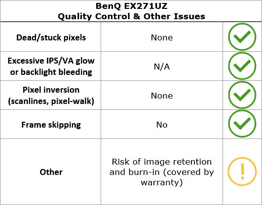 BenQ EX271UZ Quality Control