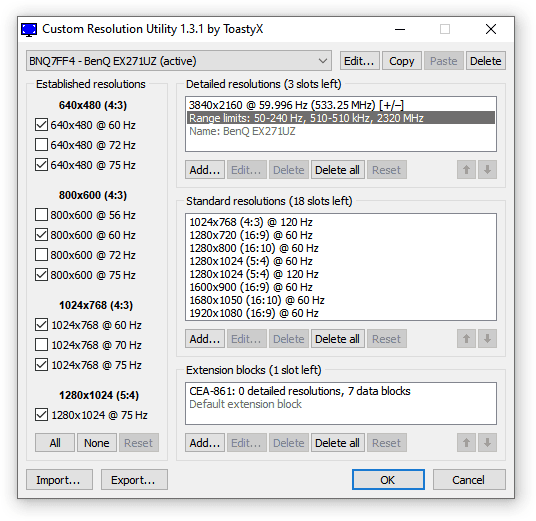 BenQ EX271UZ VRR Range