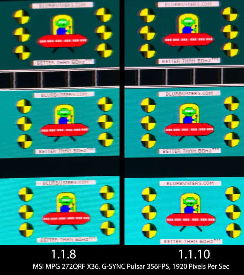 MSI MPG 272QRF X36 356FPS G SYNC Pulsar 1.1.8 vs 1.1.10