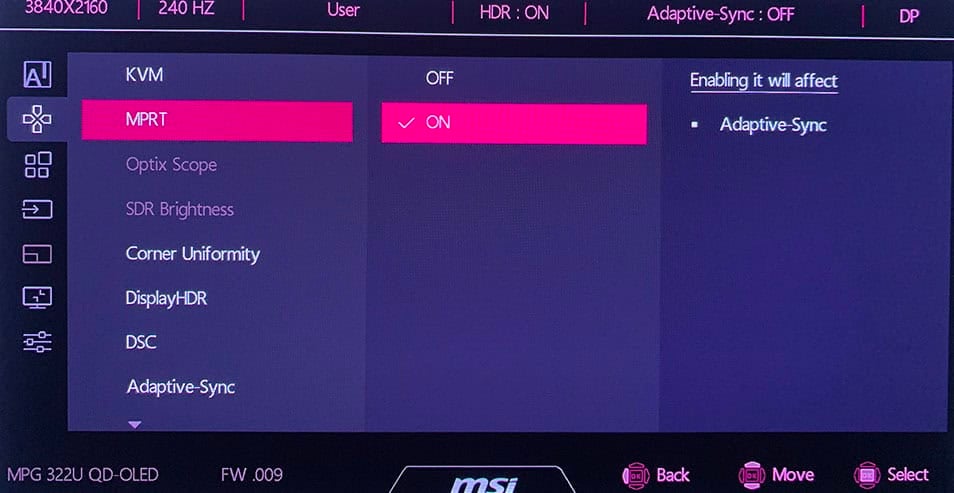 MSI MPG 322UR QD OLED HDR and BFI