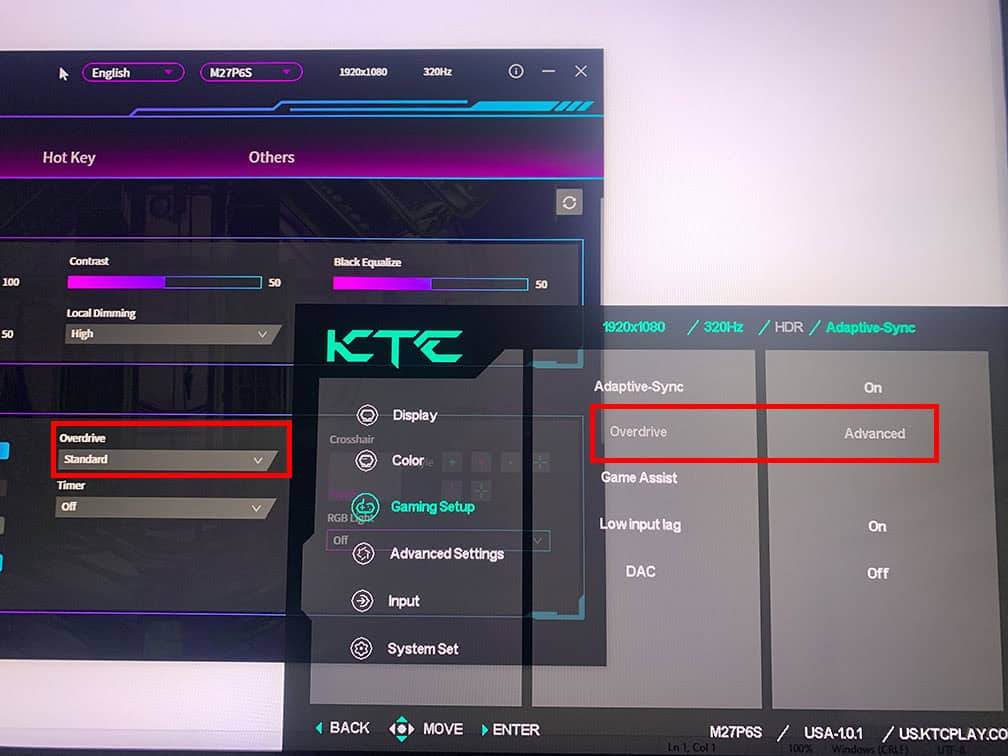 KTC M27P6S Locked OD in Dual Mode Highlighted